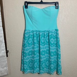 Teal strapless dress